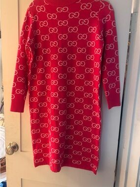 GG monogram HOT PINK  and White GG Logo Knit Sweater Dress